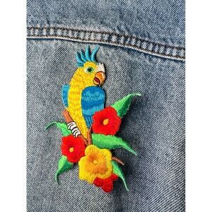 Tropical Parrot Iron On Patch Embroidered Floral Applique Mohawk Bird Flower DIY